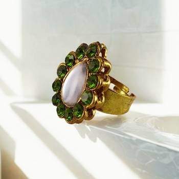 Mehendi stone stud brass ring / premium gold plated wedding ring for  women 2