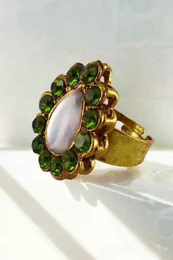 Mehendi stone stud brass ring / premium gold plated wedding ring for  women