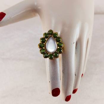 Mehendi stone stud brass ring / premium gold plated wedding ring for  women 3