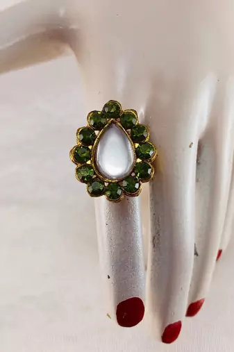 Mehendi stone stud brass ring / premium gold plated wedding ring for  women
