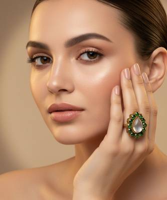 Mehendi stone stud brass ring / premium gold plated wedding ring for  women 4