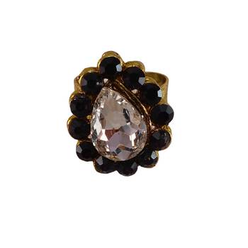 Dark beige stone stud brass ring/trendy adjustable stainless steel ring / 1