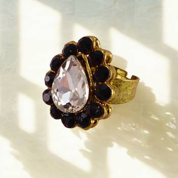 Dark beige stone stud brass ring/trendy adjustable stainless steel ring / 2