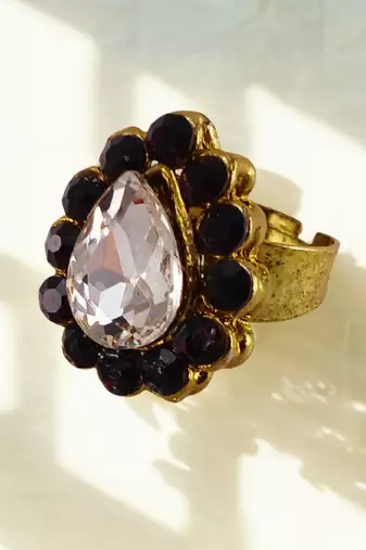 Dark beige stone stud brass ring/trendy adjustable stainless steel ring /