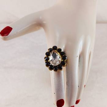 Dark beige stone stud brass ring/trendy adjustable stainless steel ring / 3