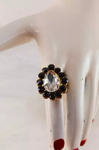 Dark beige stone stud brass ring/trendy adjustable stainless steel ring /