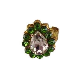 Light green stone stud brass ring / premium gold plated wedding ring for  women 1