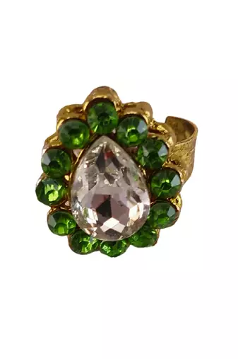 Light green stone stud brass ring / premium gold plated wedding ring for  women