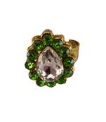 Light green stone stud brass ring / premium gold plated wedding ring for  women