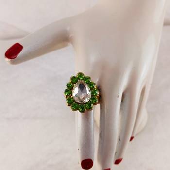 Light green stone stud brass ring / premium gold plated wedding ring for  women 3
