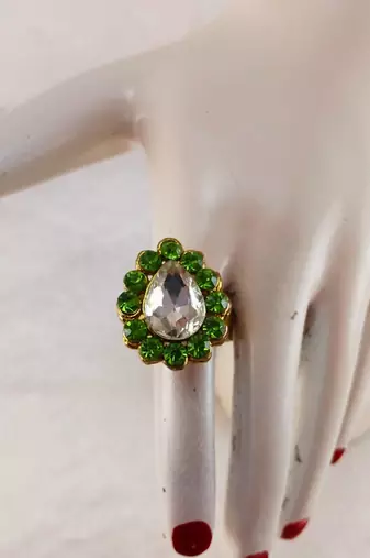 Light green stone stud brass ring / premium gold plated wedding ring for  women