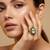 Light green stone stud brass ring / premium gold plated wedding ring for  women