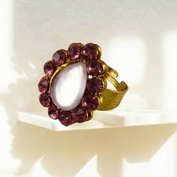 Purple stone stud brass ring /adjustable ring with natural stones/sku-rin261 2