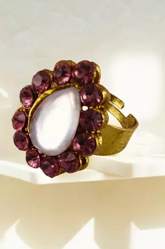Purple stone stud brass ring /adjustable ring with natural stones/sku-rin261