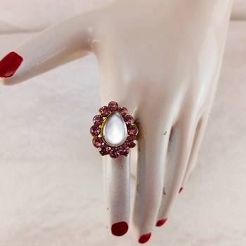Purple stone stud brass ring /adjustable ring with natural stones/sku-rin261 3