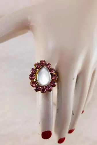 Purple stone stud brass ring /adjustable ring with natural stones/sku-rin261