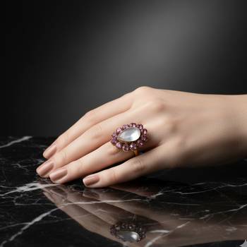 Purple stone stud brass ring /adjustable ring with natural stones/sku-rin261 4