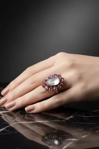 Purple stone stud brass ring /adjustable ring with natural stones/sku-rin261