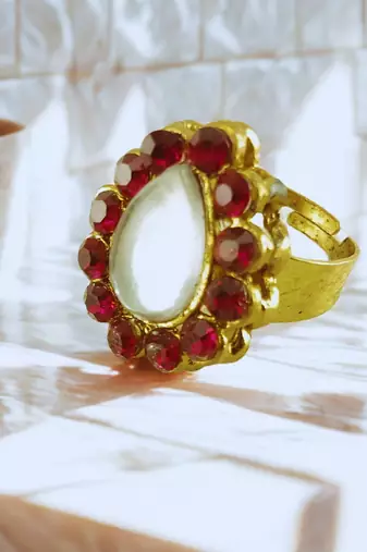 Rani stone stud brass ring / premium gold plated wedding ring for  women