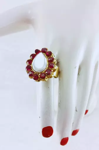 Rani stone stud brass ring / premium gold plated wedding ring for  women