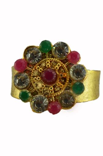 Multi stone stud brass ring / adjustable ring with natural stones/  sku-rin234