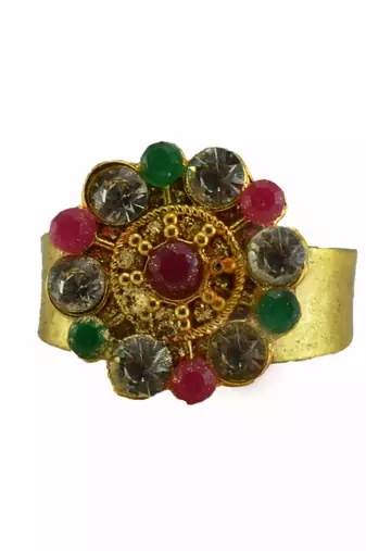 Multi stone stud brass ring / adjustable ring with natural stones/  sku-rin234