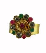 Multi stone stud brass ring / adjustable ring with natural stones/  sku-rin234