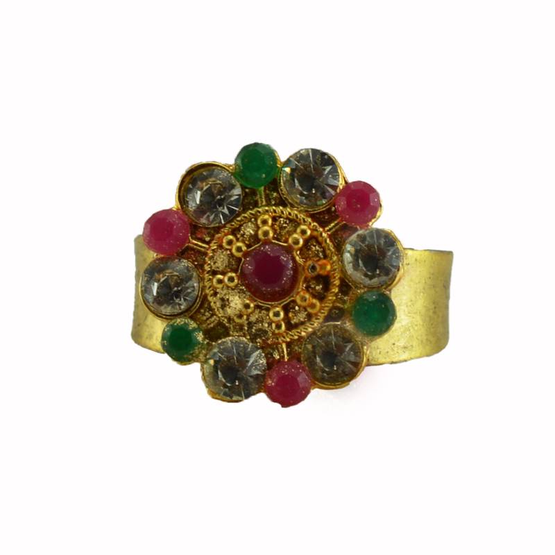 Multi stone stud brass ring / adjustable ring with natural stones/  sku-rin234