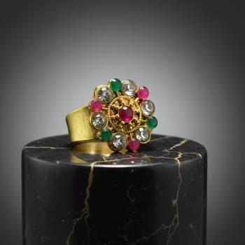 Multi stone stud brass ring / adjustable ring with natural stones/  sku-rin234 2