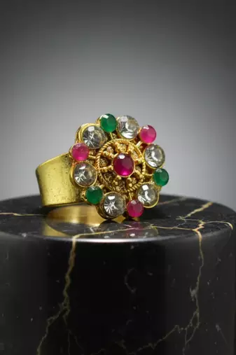 Multi stone stud brass ring / adjustable ring with natural stones/  sku-rin234
