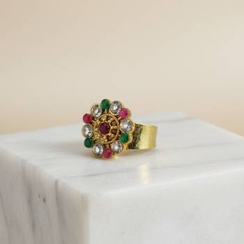 Multi stone stud brass ring / adjustable ring with natural stones/  sku-rin234 3