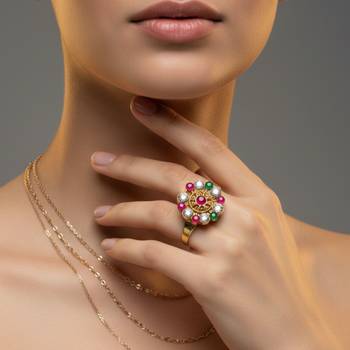Multi stone stud brass ring / adjustable ring with natural stones/  sku-rin234 4