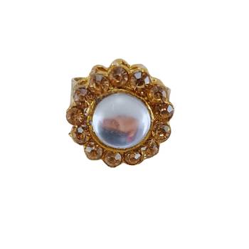 Golden stone stud brass ring / premium gold plated wedding ring for  women / stylish & durable/ 1