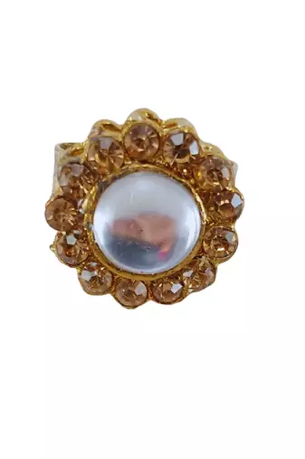 Golden stone stud brass ring / premium gold plated wedding ring for  women / stylish & durable/