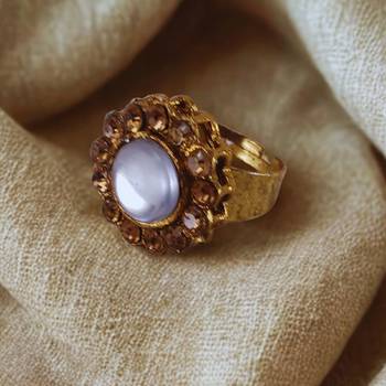 Golden stone stud brass ring / premium gold plated wedding ring for  women / stylish & durable/ 2