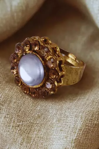 Golden stone stud brass ring / premium gold plated wedding ring for  women / stylish & durable/