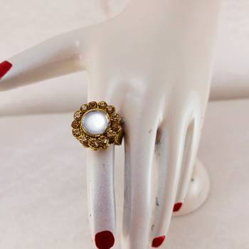 Golden stone stud brass ring / premium gold plated wedding ring for  women / stylish & durable/ 3