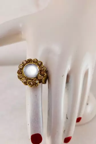 Golden stone stud brass ring / premium gold plated wedding ring for  women / stylish & durable/