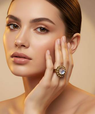 Golden stone stud brass ring / premium gold plated wedding ring for  women / stylish & durable/ 4