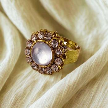 White stone stud brass ring 2