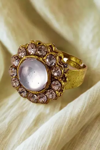 White stone stud brass ring