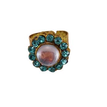 Firozi stone stud brass ring /trendy adjustable stainless steel ring 1