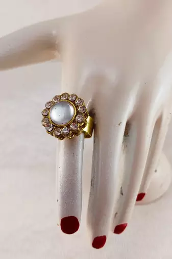White stone stud brass ring
