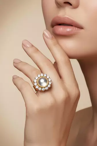 White stone stud brass ring