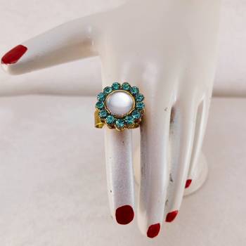 Firozi stone stud brass ring /trendy adjustable stainless steel ring 3