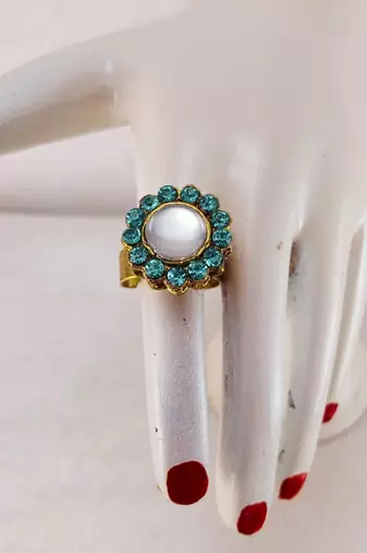 Firozi stone stud brass ring /trendy adjustable stainless steel ring