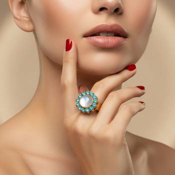 Firozi stone stud brass ring /trendy adjustable stainless steel ring 4