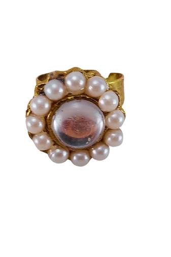 White moti stud brass ring  adjustable ring with natural stones/ sku-rin255 sku-rin255