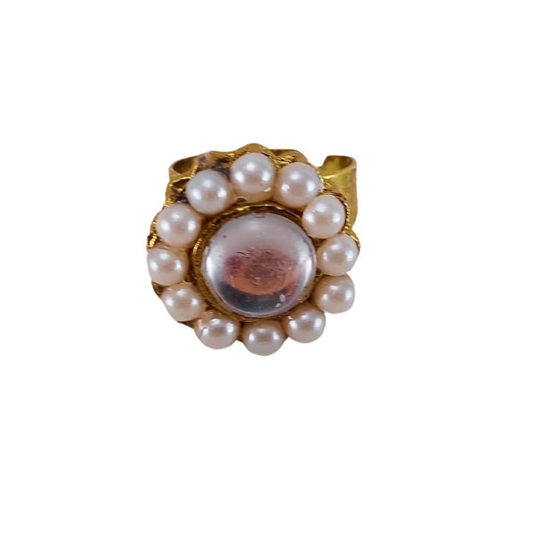 White moti stud brass ring  adjustable ring with natural stones/ sku-rin255 sku-rin255