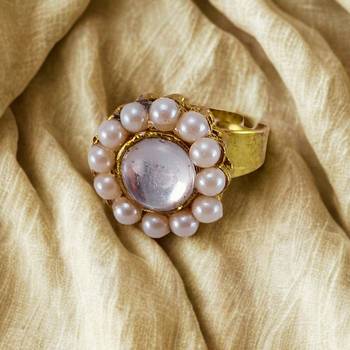 White moti stud brass ring  adjustable ring with natural stones/ sku-rin255 sku-rin255 2